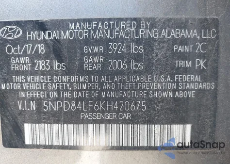 2019 Hyundai Elantra Value Edition из США, поврежденный, VIN 5NPD84LF6KH420675